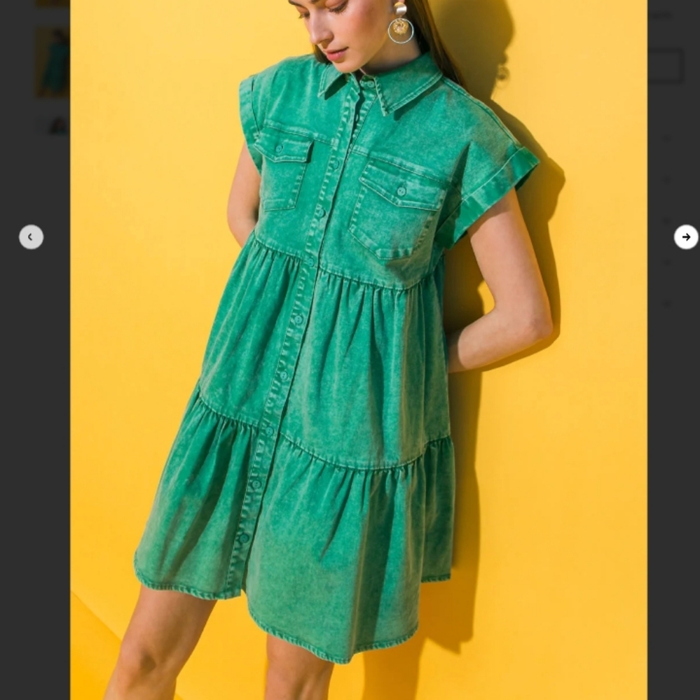 An AWESOME Flying Tomato acid was green denm dress size Large, EUC